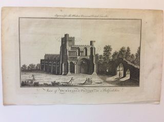 Copper Engraving “view Of Dunstable Priory In Bedfordshire,  ” C.  1780s