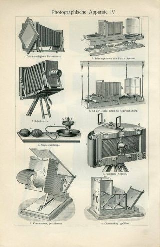 1897 Old Photo Cameras Photography Antique Engraving Print