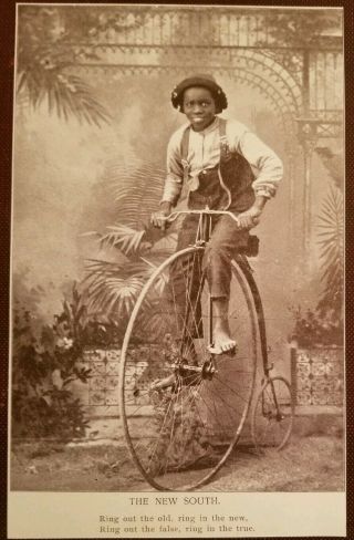 1894 Black Child On Penny Farthing High Wheel Bicycle Vintage Sepia Photo Print