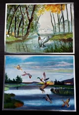 2 Dufex Foil Art Prints Edward Ward Signed Mallards In Flight & Misty Morning