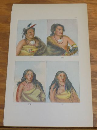 1876 Antique Color Print//portraits Of Pawnee Indians///george Catlin