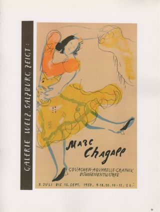 1989 Vintage " Chagall Gouachen Aquarelle " Mourlot Mini Poster Color Lithograph