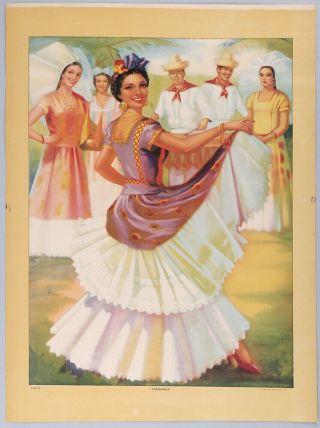 Vintage 1930s Mexican Art Deco Rare Pin - Up Poster Exotic Dancer Zandunga