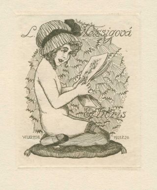 Ex Libris Erotic Art Deco By Fleissig Vitezslav /1893 - 1956/ Czech