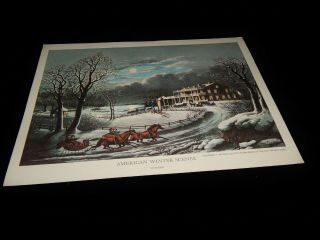 Vintage Picture,  American Winter Scenes,  Winter,  Currier & Ives,  Sleigh In Country