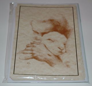Katherine Brown - Jesus And The Lamb 7x5 Pencil Sketch Greeting Cards,  Pack Of 6