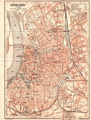 Antique Map Düsseldorf 1910 Karte Dusseldorf Kaart Plan Mappa