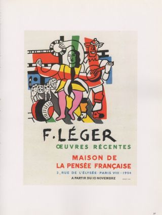 1989 Vintage " F.  Leger " Oeuvres Recentes Mourlot Mini Poster Color Lithograph
