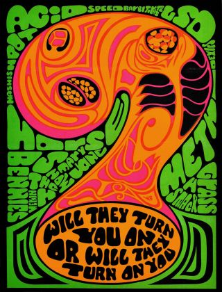 Psychedelic 1969 Propaganda Poster Against Anti Drugs Acid Lsd Vintage Wall Art