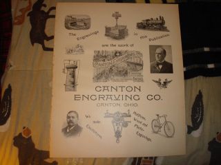 Antique Canton Engraving Co Ohio Print Bicycle Train Nr