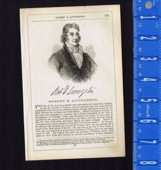 Robert R.  Livingston,  York - 1855 Page Of History With Wood Engraved Portrait