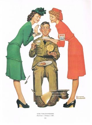 Norman Rockwell Print: " Uso Volunteers " 11 " X 15 " Wwii Military Soldier