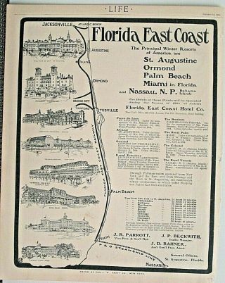 Florida East Coast Railway,  Cities & Hotels,  Miami,  St Augustine 1904 Vintage Ad
