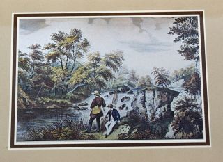 Vintage 1970 ' s Currier and Ives The Trout Stream Color Foil Etch Matted Print 1 2