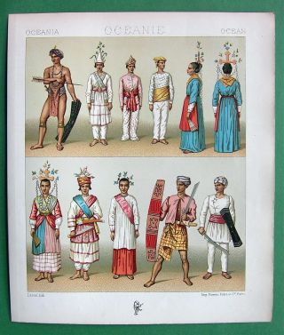 Malaysia Indonesia Natives Costume Fashion - Color Litho Print By A.  Racinet