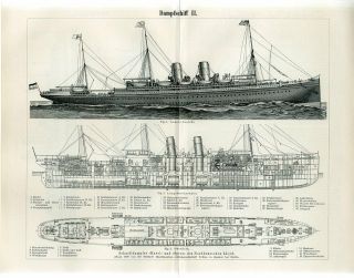 1895 Ship Havel Norddeutscher Lloyd Bremen York Line Antique Engraving Print