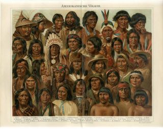 1895 Native American Indians Eskimo Dakota Apache Ojibwa Pueblo Mexico Print