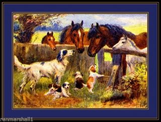 Picture Print English Setter Dog Puppies Horses Dogs Puppy Vintage Poster Art