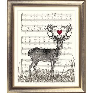 Art Print Vintage Music Sheet Page Stag Deer Heart Book Art Shabby Chic