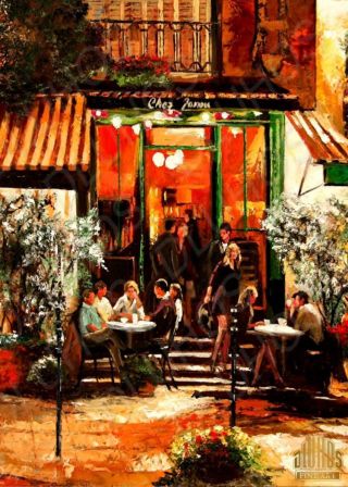 Paris Sidewalk Cafe City Night Lights Ltd Edition Aceo Print Art Yary Dluhos
