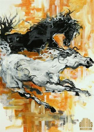 Andre Dluhos Wild Horses Gallop Modern Abstract Limited Edition Aceo Art Print