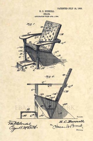 Official Adirondack Chair Us Patent Art Print - Vintage Antique Country 206