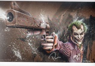 Joker W Gun Print Hand Signed By Rob Prior Batman Smaller Version W