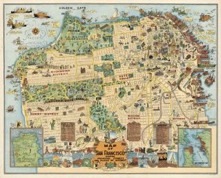 Early Whimsical Map Of San Francisco California Poster Print Wall Decor Vintage