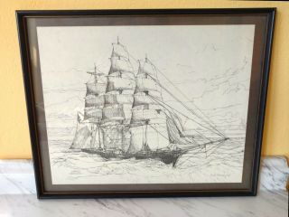 Scott Kennedy Framed Print Of Pen And Ink Sketch Clipper Ship The Great Admiral