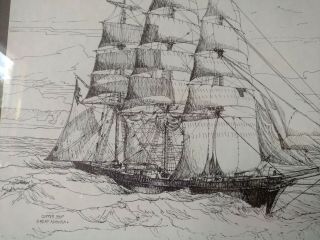 Scott Kennedy framed print of pen and ink sketch Clipper Ship THE GREAT ADMIRAL 2