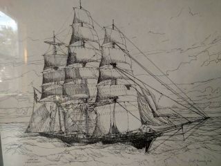 Scott Kennedy framed print of pen and ink sketch Clipper Ship THE GREAT ADMIRAL 4