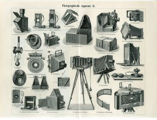 1895 Old Photo Cameras Photography Antique Engraving Print