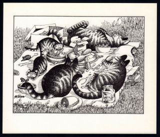 B Kliban Cat Picnic Cats Vintage Funny Cat Art Print
