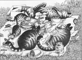B Kliban Cat PICNIC CATS vintage funny cat art print 2