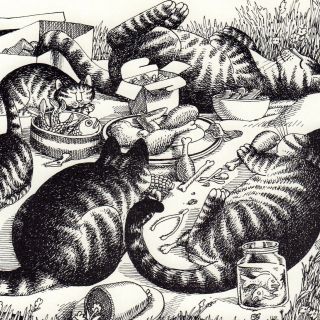 B Kliban Cat PICNIC CATS vintage funny cat art print 3