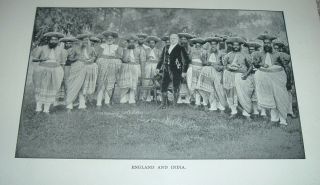 1897 Antique Print Man Of England Surrounded By Men Of India