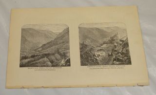 1872 Antique Print Of American River In Sierra Nevada Mountains