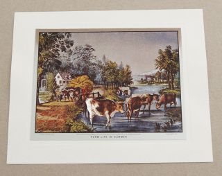 Vintage Currier And Ives Farm Life In Summer Color Foil Etch Print