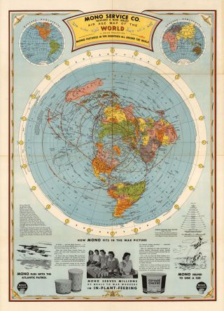 1945 Flat Earth Air Age World Map Globe Wall Art Poster Print Home Decor Office