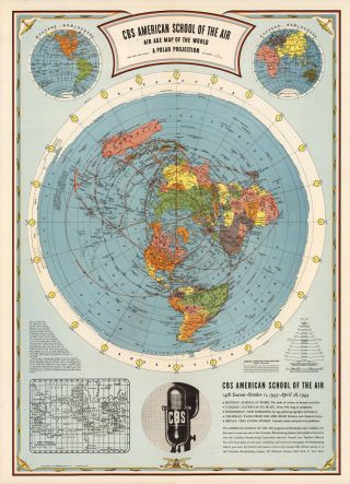 1944 Flat Earth Air Age Map Of The World Wall Art Poster Print Home Decor Office