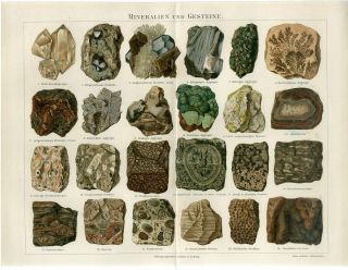 1895 Precious Stones Minerals Rocks Crystals Antique Chromolithograph Print
