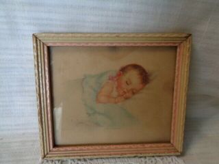 Vintage Charlotte Becker Baby Lithograph Print?? In Old Frame