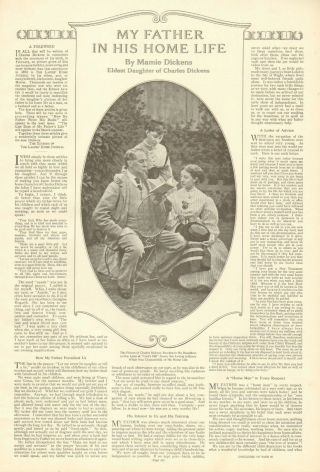 Charles Dickens,  My Father In His Home Life,  By Mamie Dickens,  1912 Article,  2pg