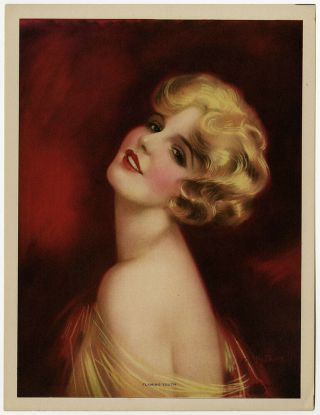 Vintage 1930s Art Deco Pin - Up Print Risque Blonde Flapper Beauty Flaming Youth