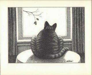B Kliban Cats Cat Staring Out Window Vintage Funny Cat Art Print 1981