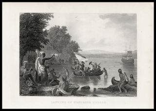 Landing Of Hendrick Hudson On The Hudson River 1874 Antique Engraved Print