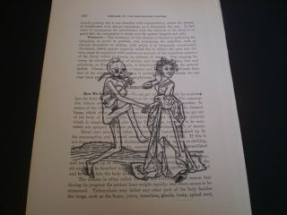 1893 Antique Medical Book Page With Artwork Of A Dance Of Death