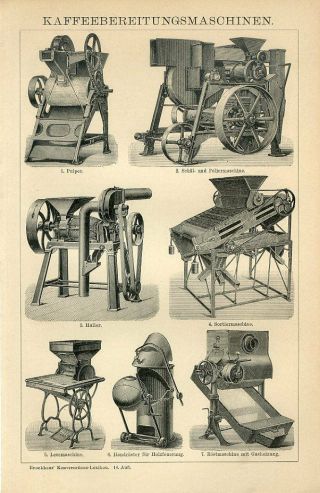 1895 Old Coffee Processing Machines Antique Engraving Print