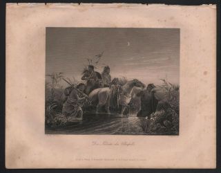 1850.  The Leaders Of Indian Attack.  Charles Wimar/ W.  French.  Steel Engraving.