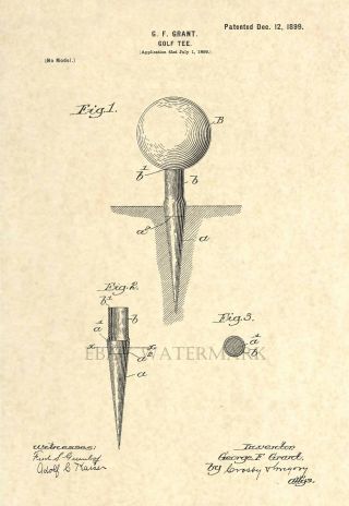 Official Golf Tee Us Patent Art Print - 1899 Vintage Golf Accessory - Antique 38